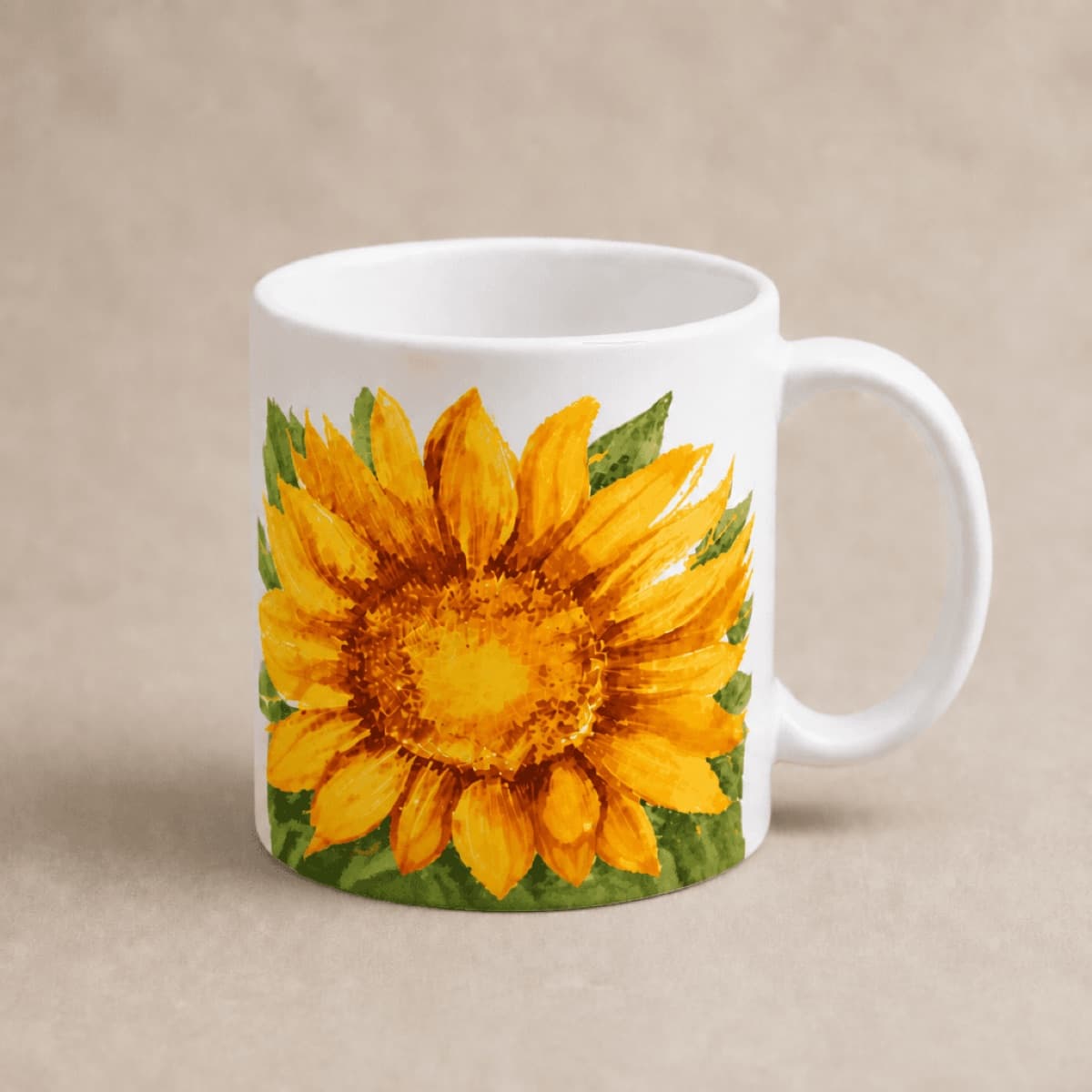 Studio catalog shot of the sunflower mug on a clean backdrop
